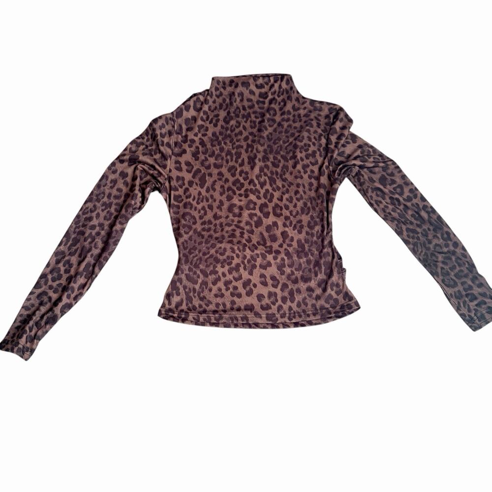 Shein Leopard Print Long Sleeve Shirt Top Fitted High Neck Women’s Size M